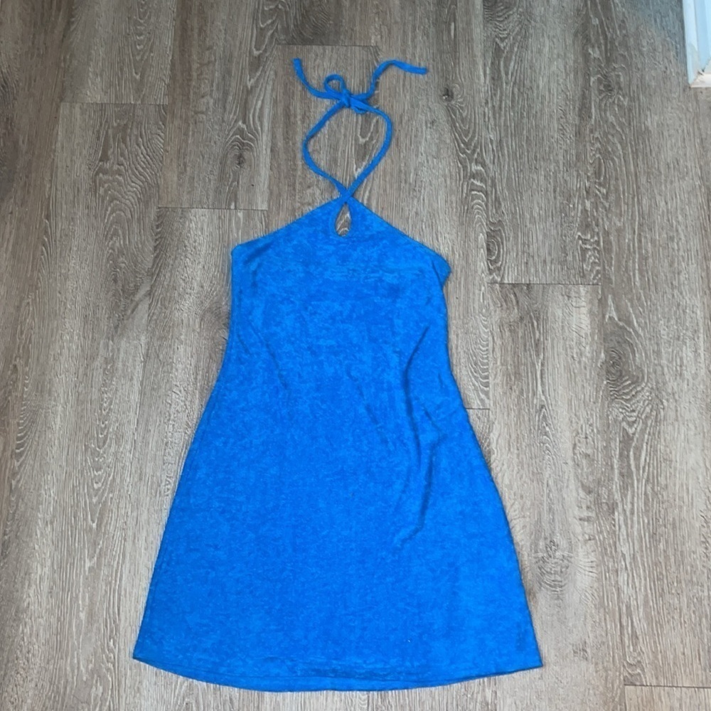 Hollister Blue Terry Halter Mini Dress size SMALL summer vacation beach - Picture 2 of 6